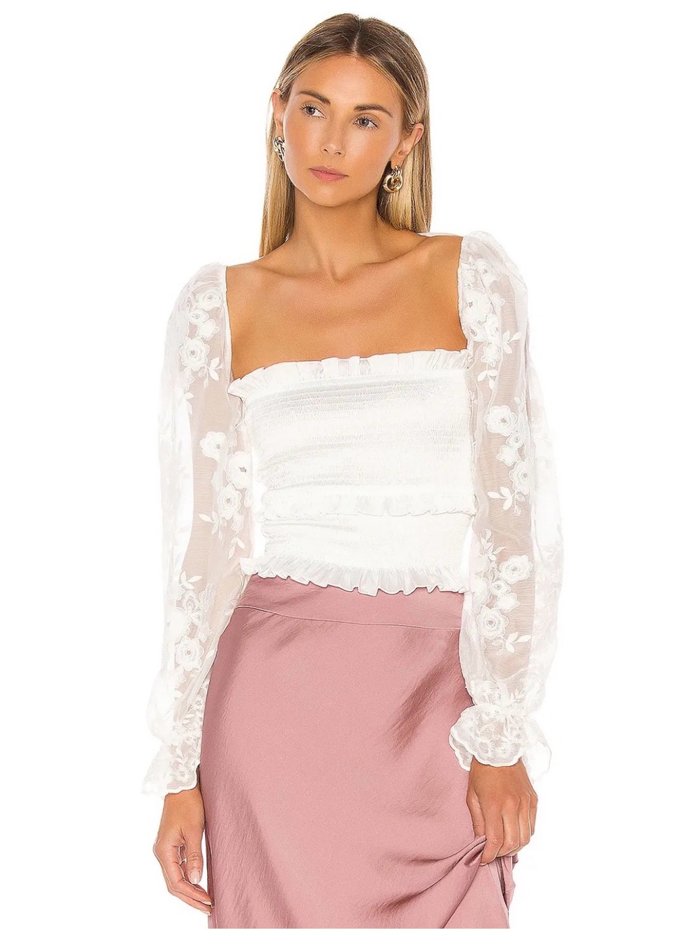 V. CHAPMAN | White ruffle & Lace long sleeve blouse , on/off shoulder size 4 NWT